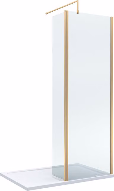 Balterley 8mm Glass Walk-In Wetroom Screen with Return and Tray, Gold, W: 1200 mm, D: 700 mm