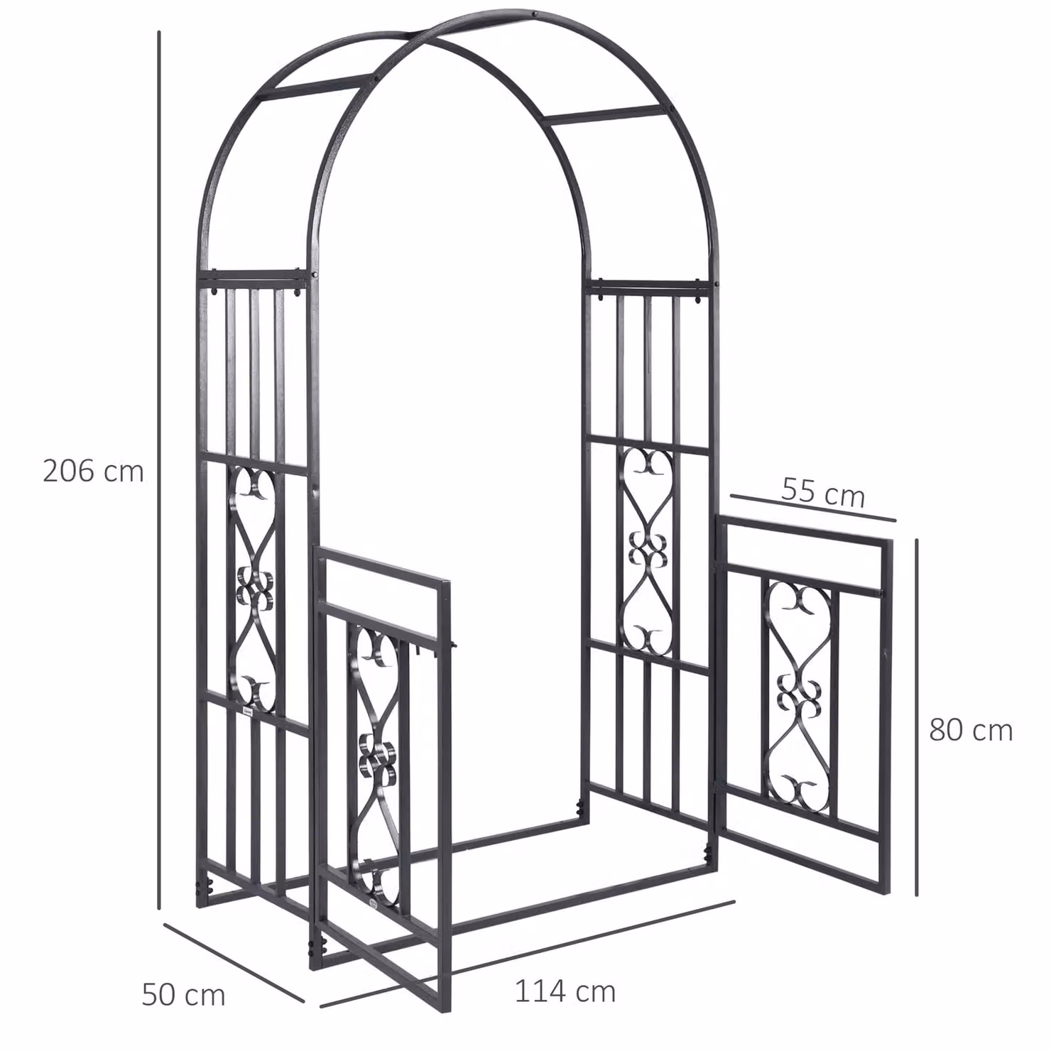 Outsunny Metal Garden Arch with Double Gates for Climbing Plants and Roses, Dark Grey, W: 114 cm, D: 50 cm, H: 206 cm – 3