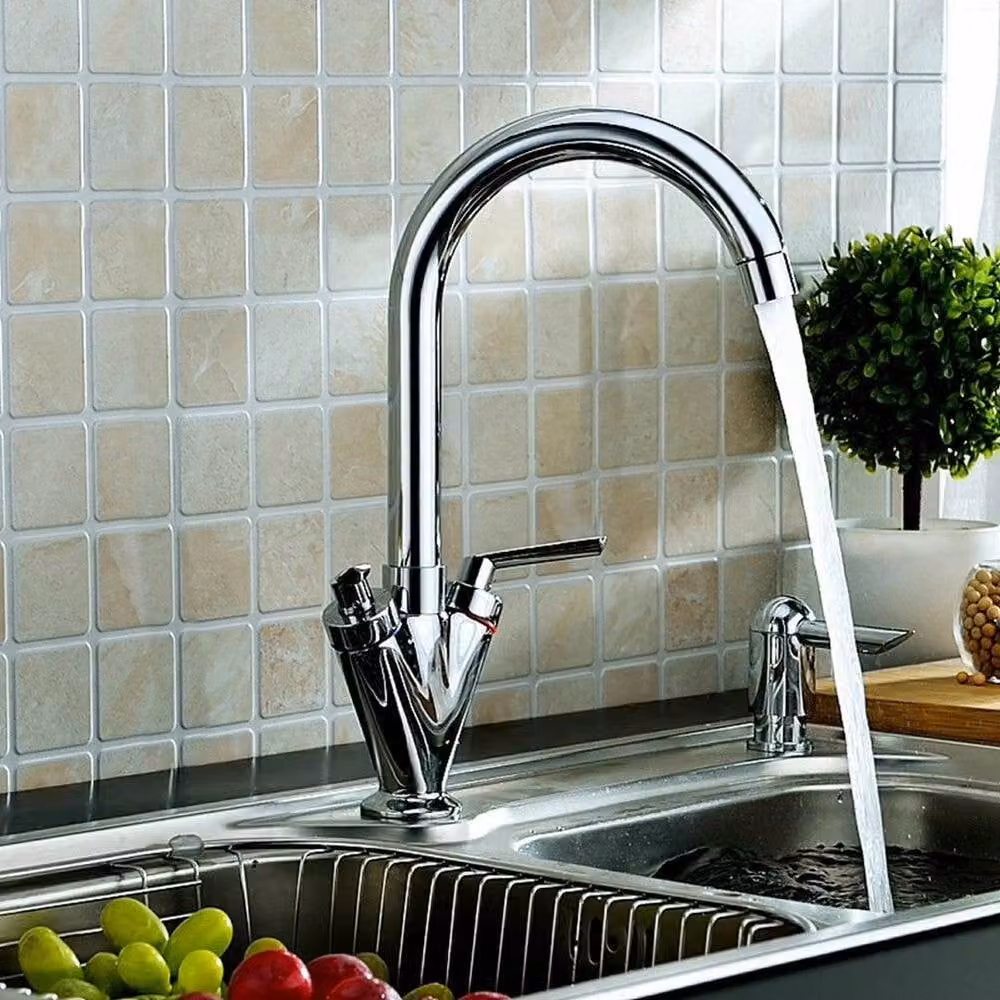 NESTLUNE Twin Dual Lever Kitchen Sink and Basin Mixer Tap in Silver Chrome with Swivel Spout – 2