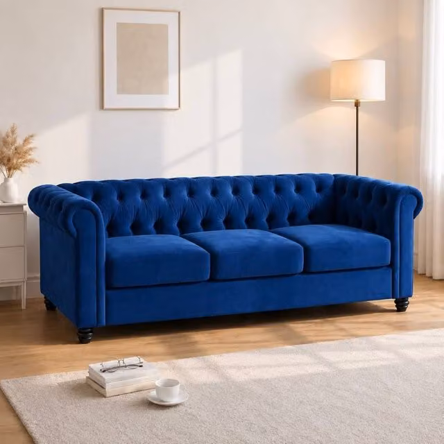 Sofaya Hampton 3 Seater Chesterfield Sofa in Blue Velvet