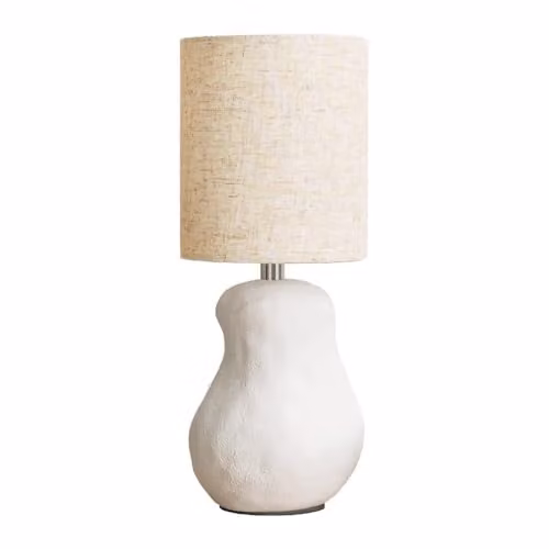 ValueLights Mae White Abstract Sandblast Ceramic Table Lamp with Natural Linen Shade