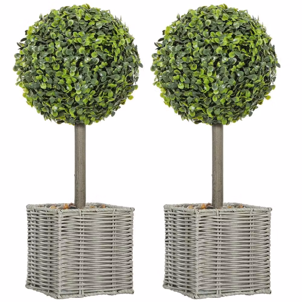 STILVORA Set of 2 Green Artificial Boxwood Topiary Potted Plants, Height: 50 cm – 3