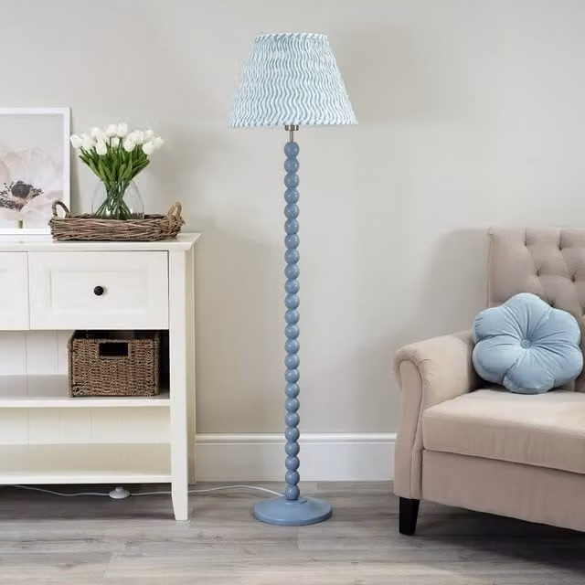 ValueLights Bobbins Floor Lamp with Green Fabric Tapered Pleated Shade