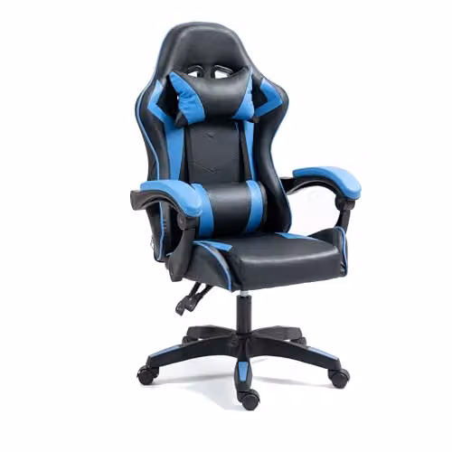 Home Treats Blue PU Leather Gaming Chair with Recliner, Adjustable Height and Headrest