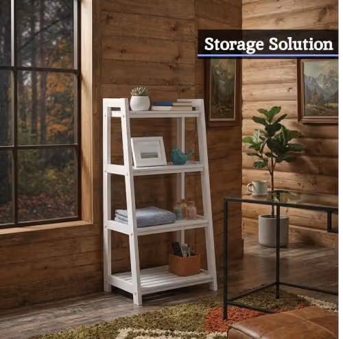 Orsina Modern White Four Tier Ladder Shelf Unit with Rubberwood and Metal Construction, W/D/H: 45 x 30 x 90 cm – 3