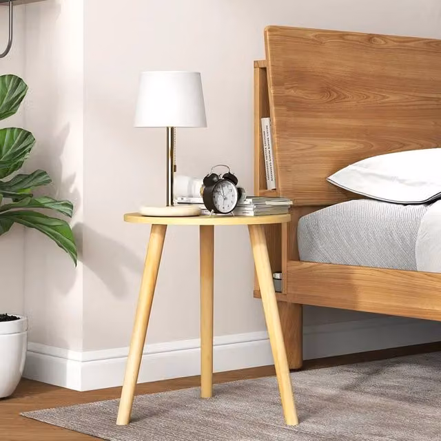 EONLION Round Coffee and End Table in Natural Wood Finish, Diameter: 100 cm