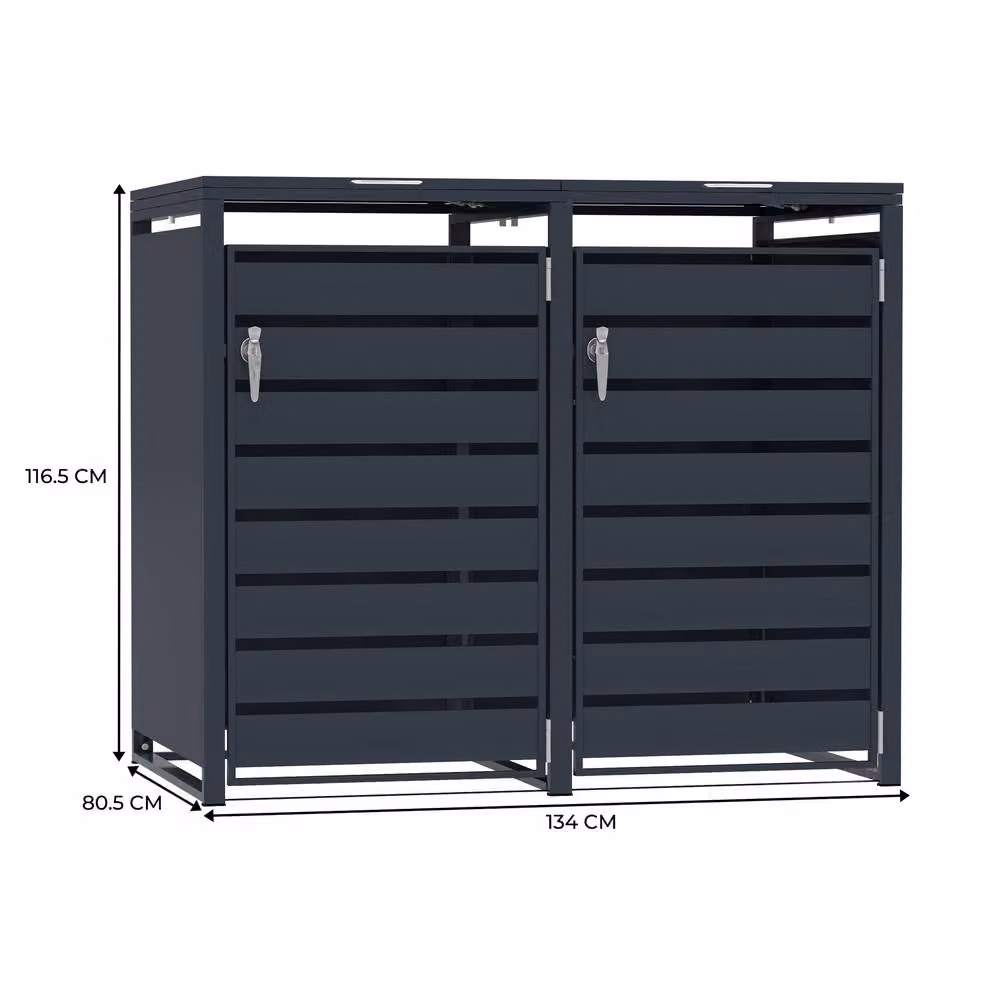 Monstershop Metal Double Wheelie Bin Storage in Anthracite Grey – 3