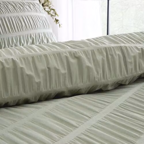 Catherine Lansfield Seersucker Super King Duvet Cover Set with Pillowcases, Sage Green, Duvet Cover: 200 x 200 cm, Pillowcases: 50 x 75 cm – 2