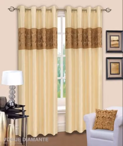 Intimates Latte Gold Faux Silk Diamante Eyelet Curtains