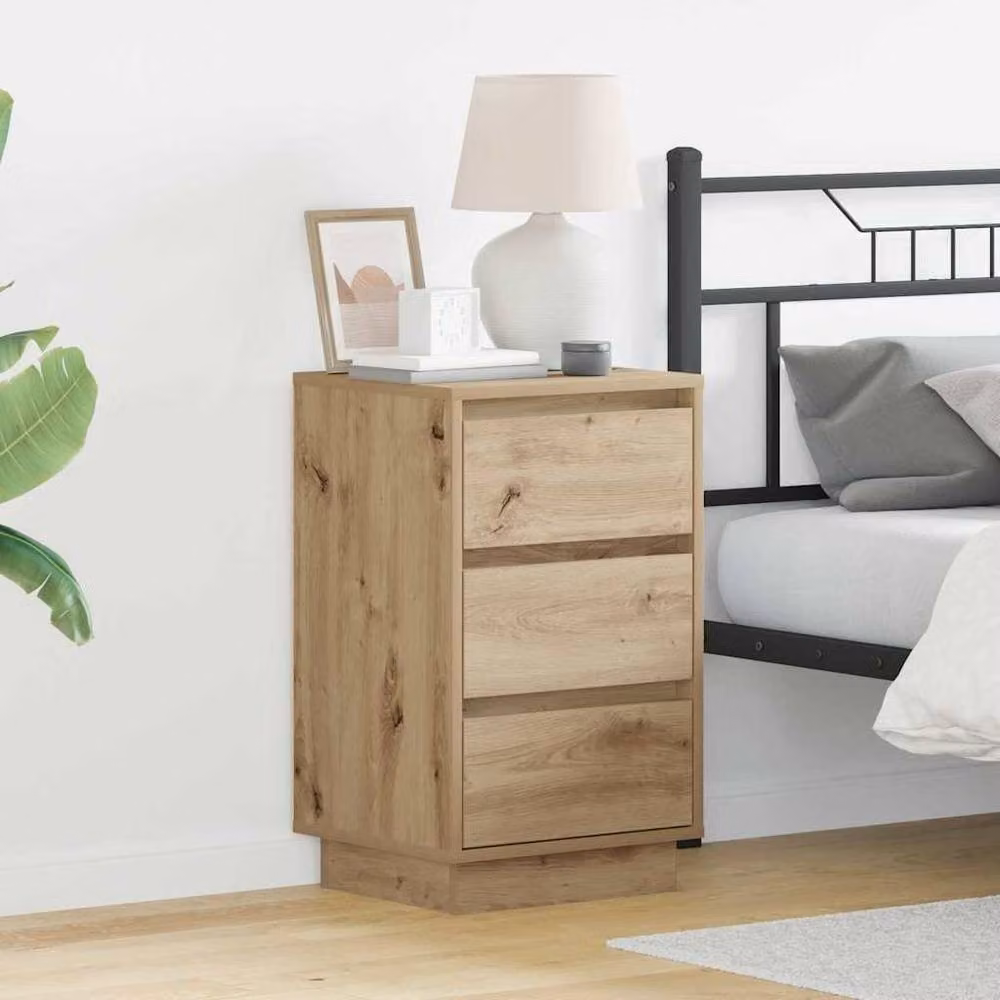 Berkfield Home Bedside Cabinet in Artisan Oak Brown with Integrated LED Lighting, W/D/H: 39 x 34.5 x 65 cm – 2