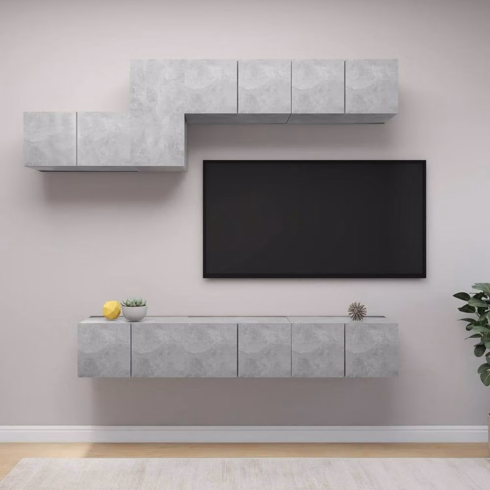 Berkfield Home Modern 7 Piece TV Cabinet Set in Concrete Grey Engineered Wood – 2
