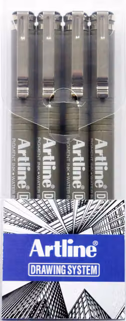Artline Fineliner Drawing System Pens, Pack of 4, Assorted Colours (Black, Brown, Grey)