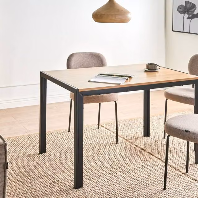 Wyld and Coco Industrial Rectangular Dining Table with Brown MDF Laminate Top and Metal Base, W: 120 cm, D: 80 cm
