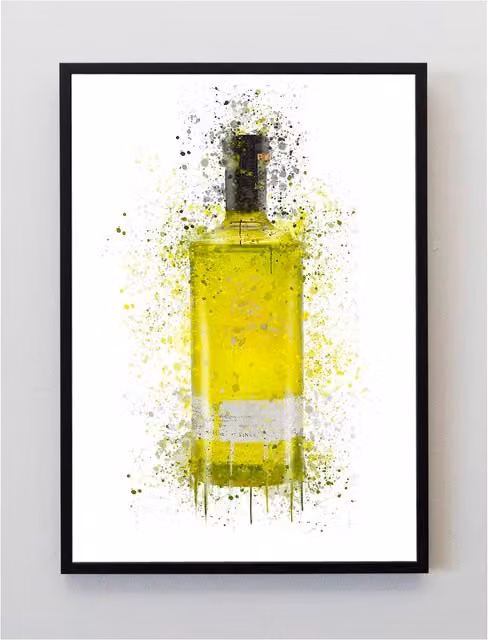 Pics and Squiggles Lemon Gin Abstract Botanical Paper Art Print, Yellow, W: 21 cm