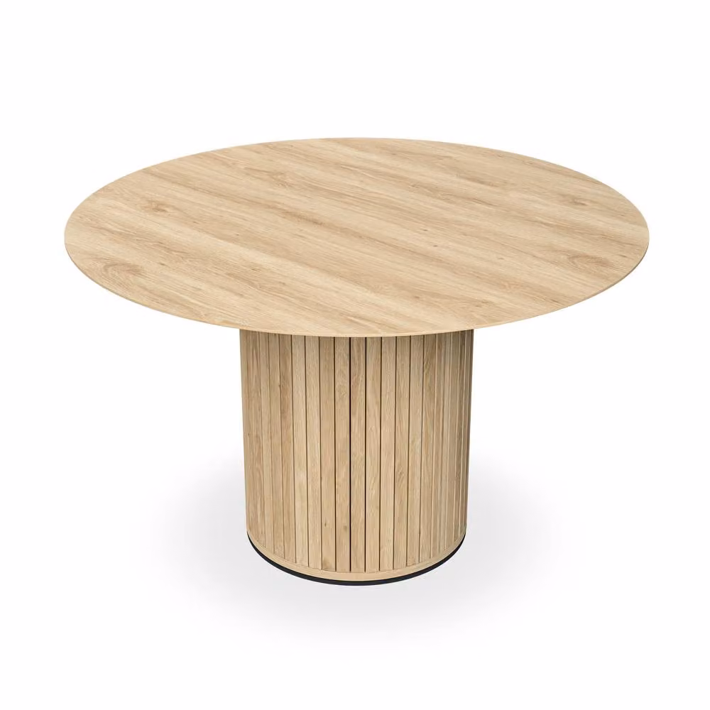 More4Homes Arlo Oak Round Dining Table and Myla Linen Dining Chair Set of 6 in Black, W: 120 cm, H: 75 cm – 2