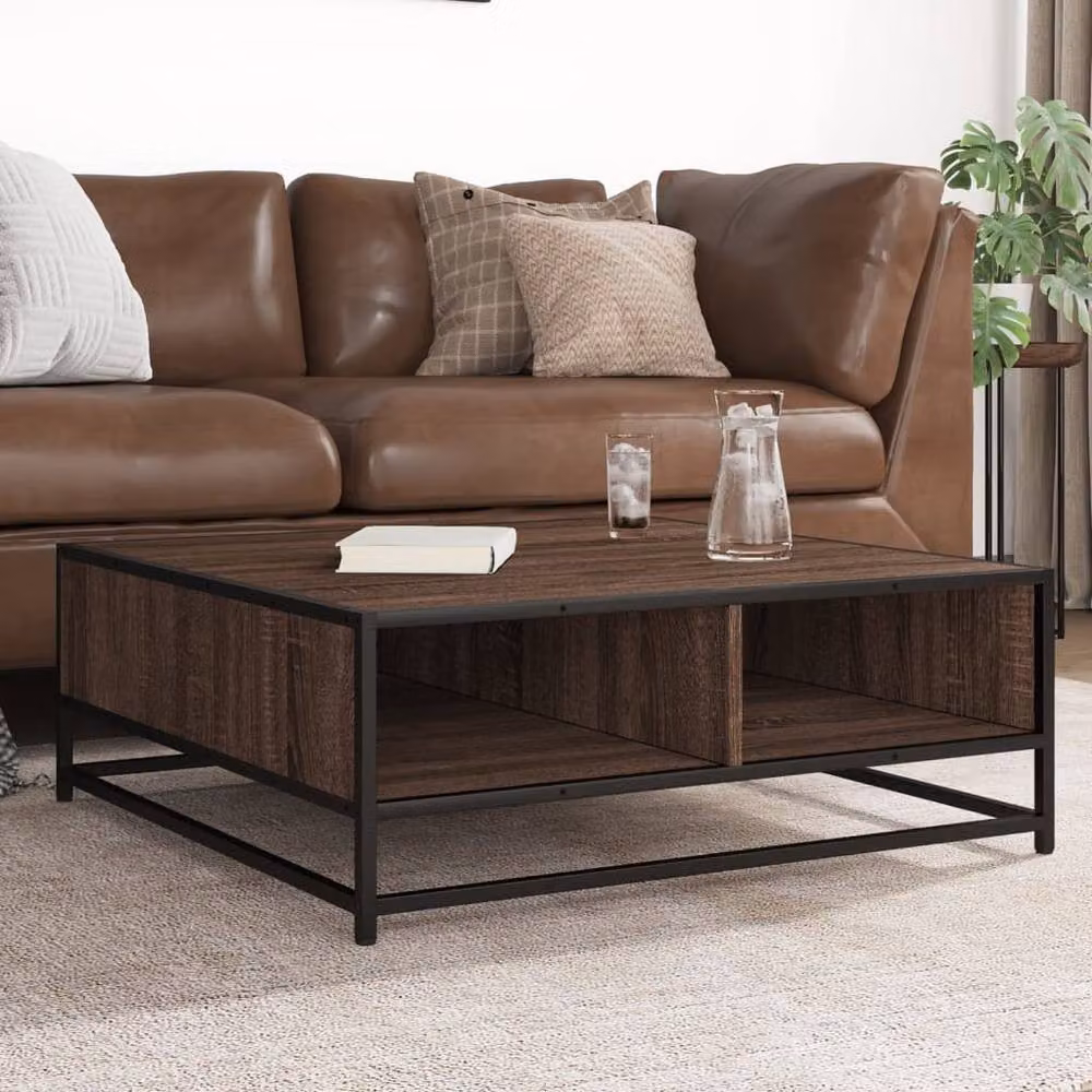Berkfield Home Brown Oak Coffee Table with Metal Sled Base, W/D/H: 80 x 80 x 30 cm – 2