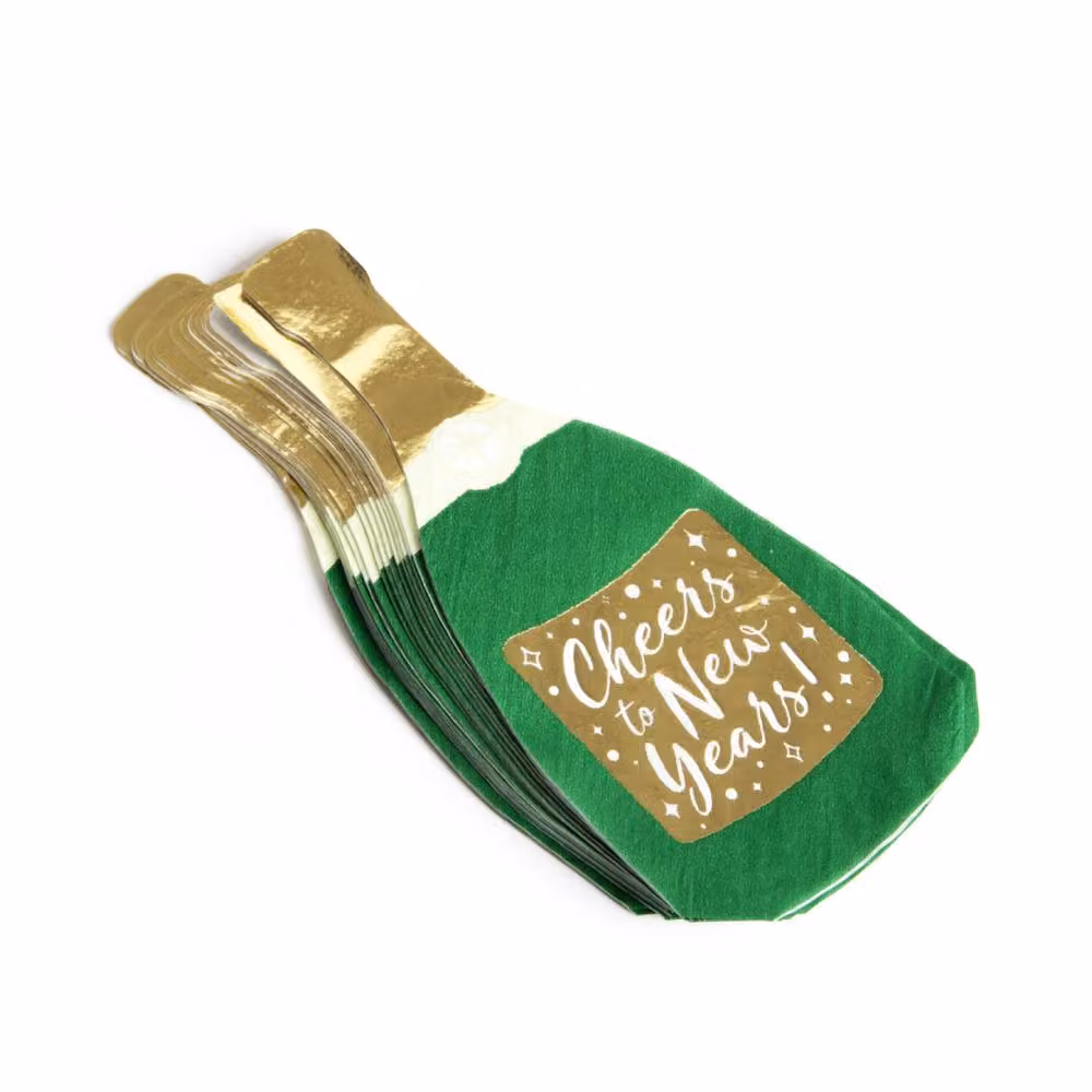 ILFD Group Ltd Pack of 20 Green and Gold New Years Champagne Bottle Napkins – 2