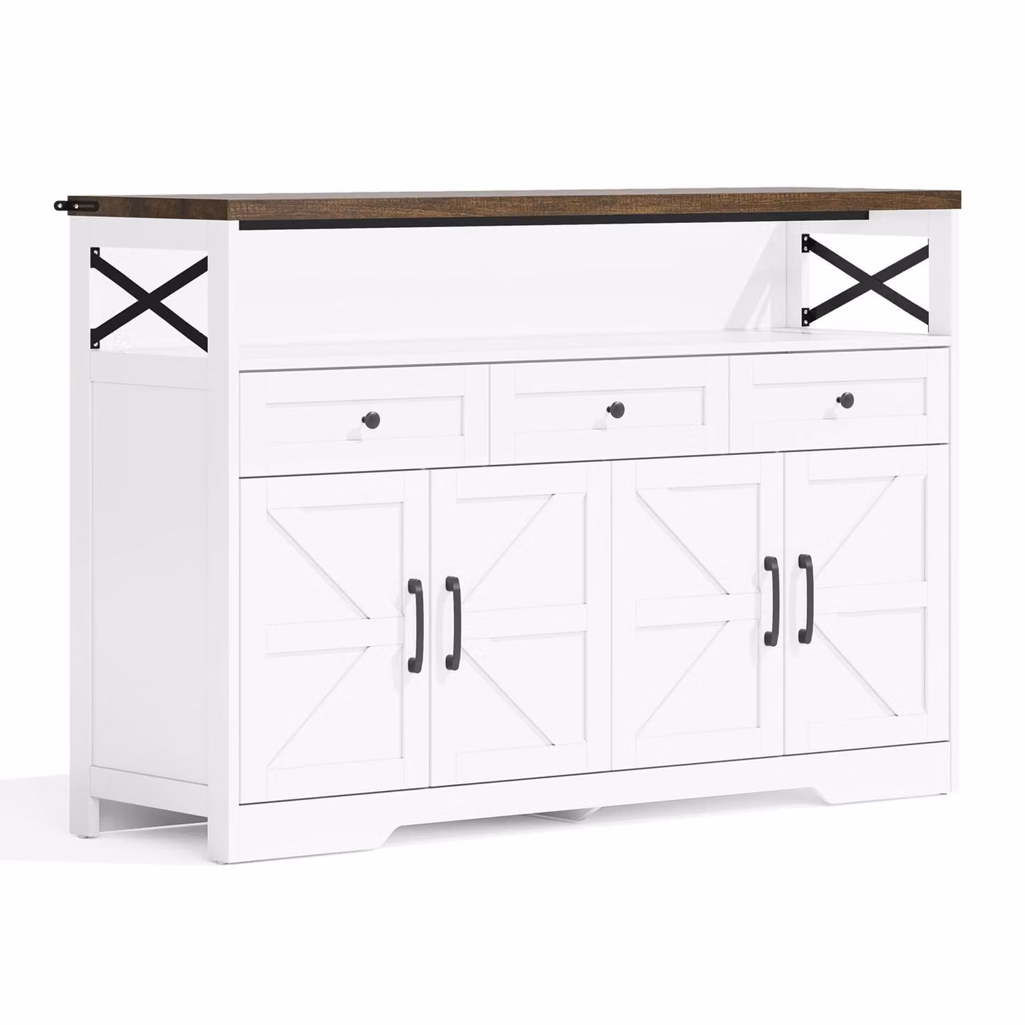 Aosom UK Versatile Modern Sideboard with 2 Cupboards and Smooth-Glide Drawers, Brown and White, W: 140 cm, D: 35 cm, H: 95 cm – 2