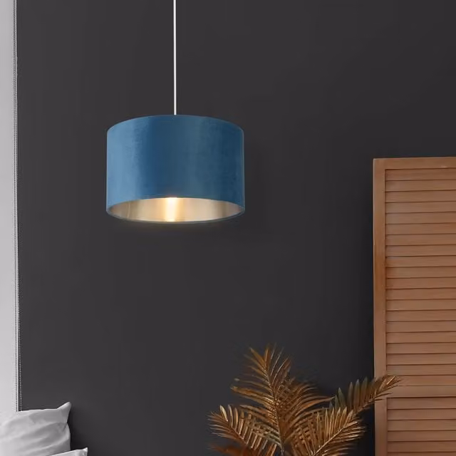 Lighting Collection Teal Velvet Drum Lamp Shade with Silver Inner, Diameter: 45 cm – 1