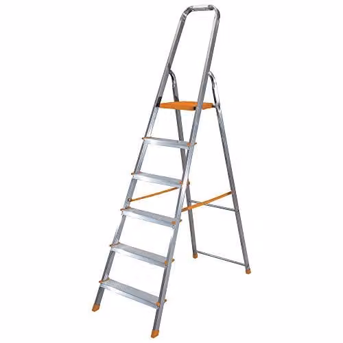 TB Davies 8 Tread Aluminium Platform Step Ladders in Silver