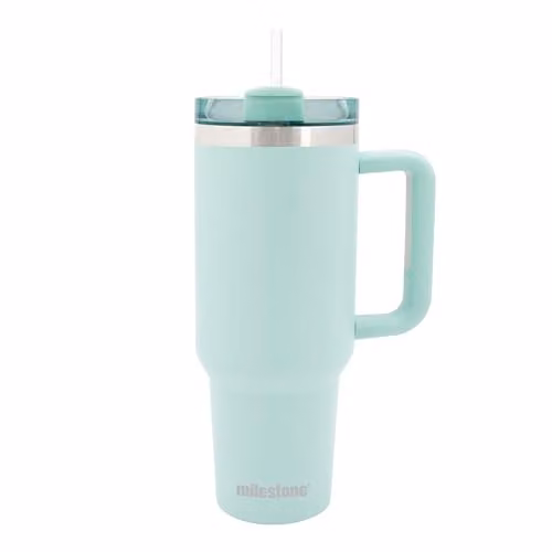 Milestone Camping Green Stainless Steel Tumbler with Straw, Handle and Lid