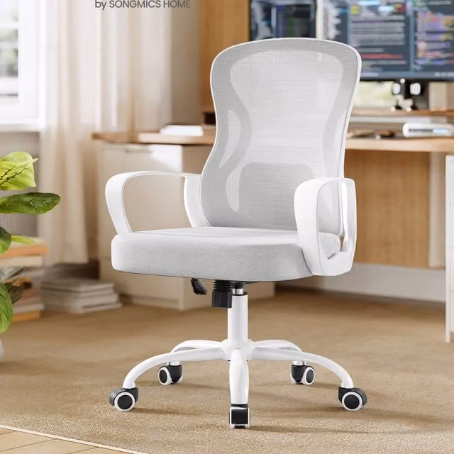 SONGMICS Roc Ergonomic Swivel Mesh Office Chair with Lumbar Support and Armrests, Grey