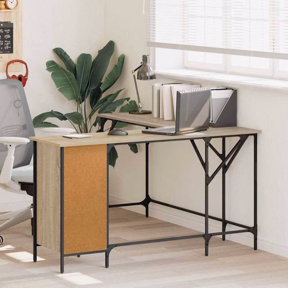Berkfield Home Sonoma Oak Corner Desk in Brown, W/D/H: 141 x 141 x 75 cm – 2