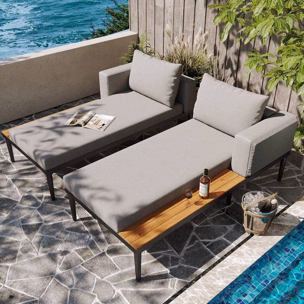 Merax Modular Outdoor Daybed Set Double Sun Lounger with Side Panels in Grey – 2