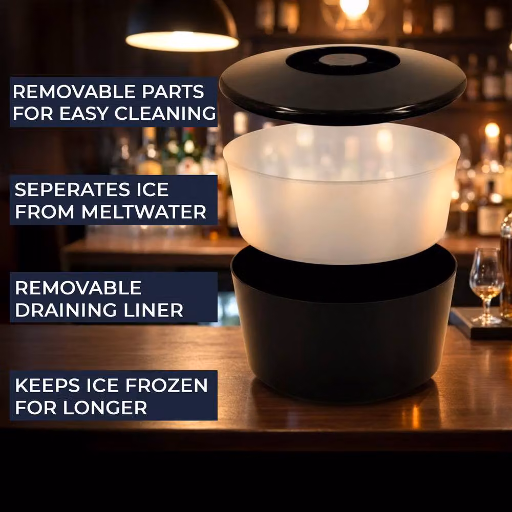 Chabrias Ltd Black 10L Ice Bucket with Lid and Removable Drainage Liner – 8