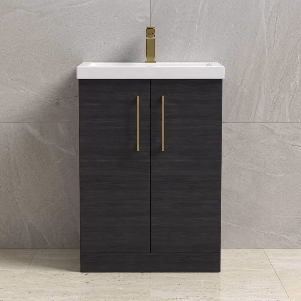 Balterley Modern Black Matt 2-Door Freestanding Bathroom Floor Standing Vanity Unit with Basin, Width: 60 cm – 3