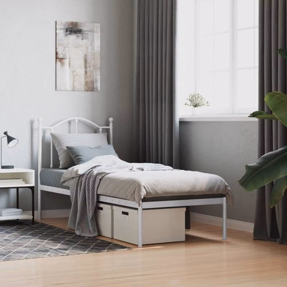 Berkfield Home Metal Bed Frame with Headboard in White, W/D/H: 80 x 190 cm – 2