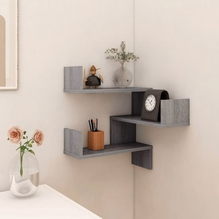 Berkfield Home Wall Mounted Corner Shelf in Grey Sonoma, W/D/H: 40 x 40 x 50 cm