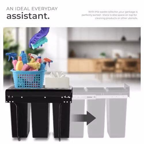 tectake Ashlyn Kitchen Bin with 3 Compartments in Black, 30L Capacity – 5