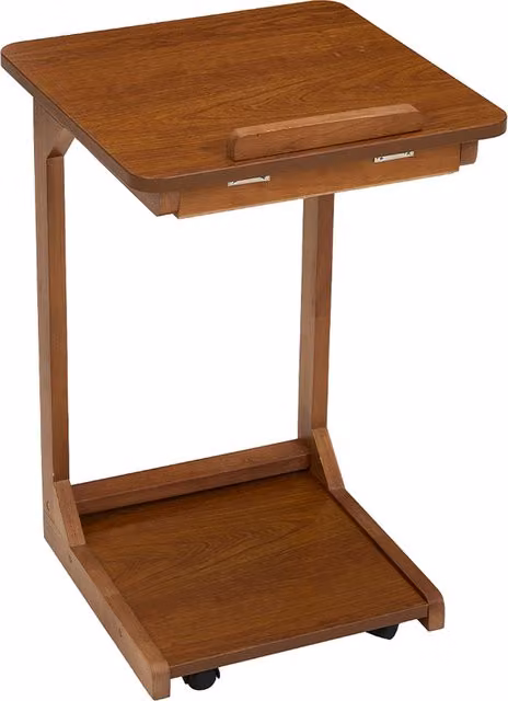 Livingandhome C-Shaped Side Table with Wheels and Concealed Storage in Walnut