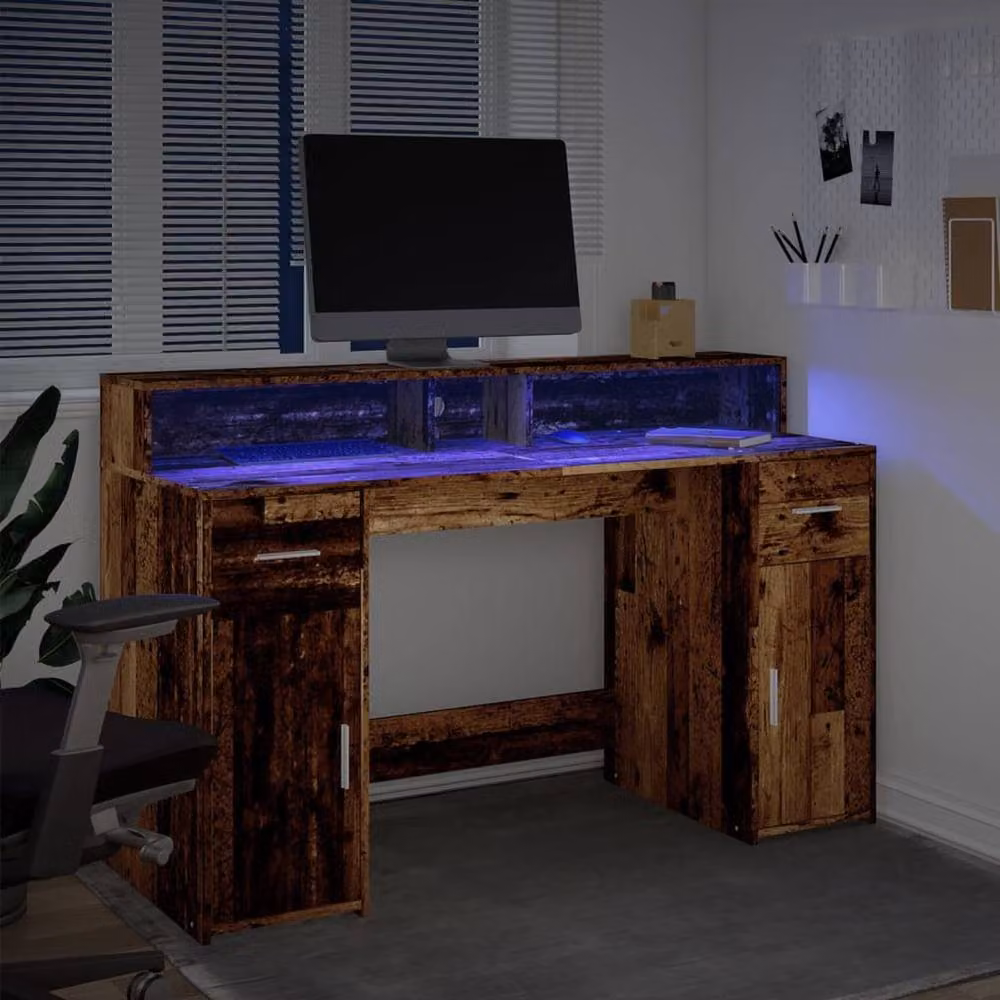 Berkfield Brown Gaming Desk with LED Lights, Engineered Wood, W/D/H: 140 x 55 x 91 cm – 4