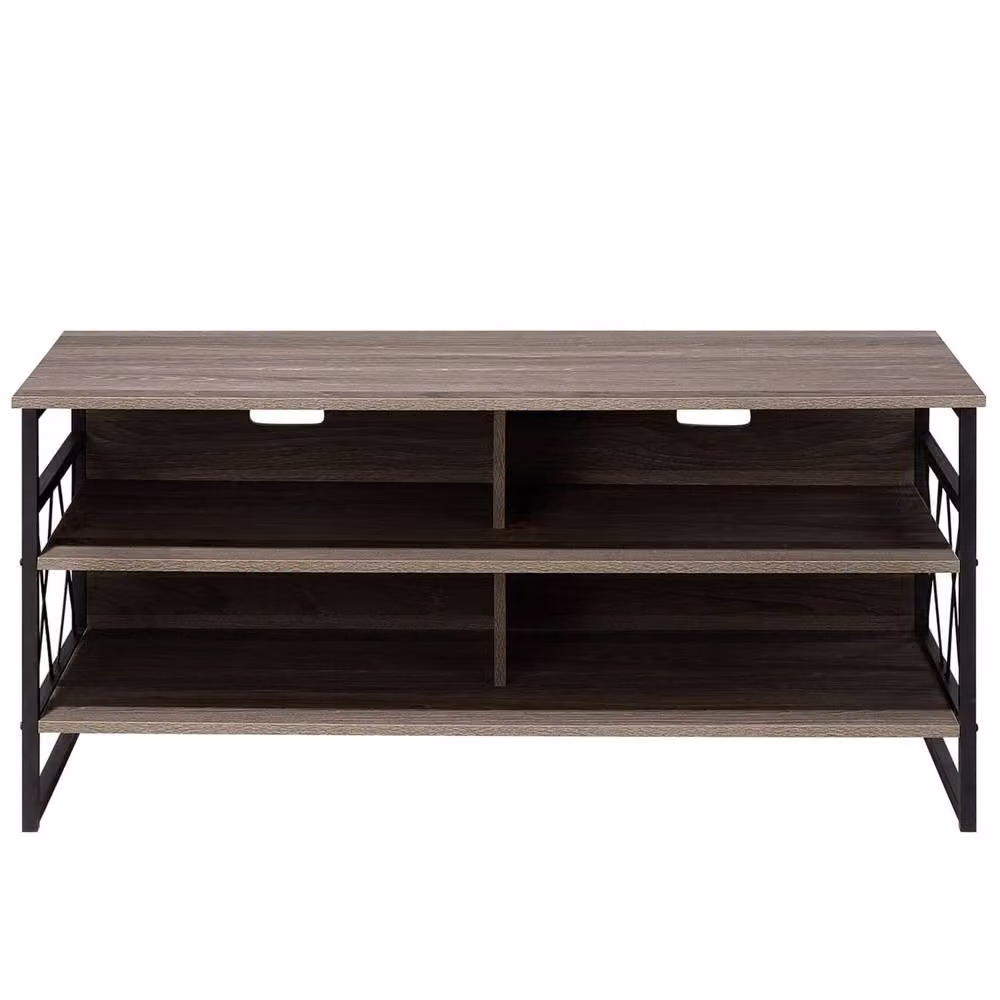 Wyld and Coco Industrial TV Stand Cabinet with 4 Open Shelves in Black and Dark Brown – 4