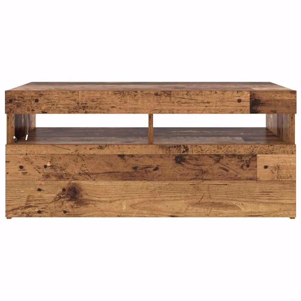 Berkfield Home Modern TV Cabinet with LED Lights in Old Wood Brown, W/D/H: 90 x 35 x 40 cm – 6
