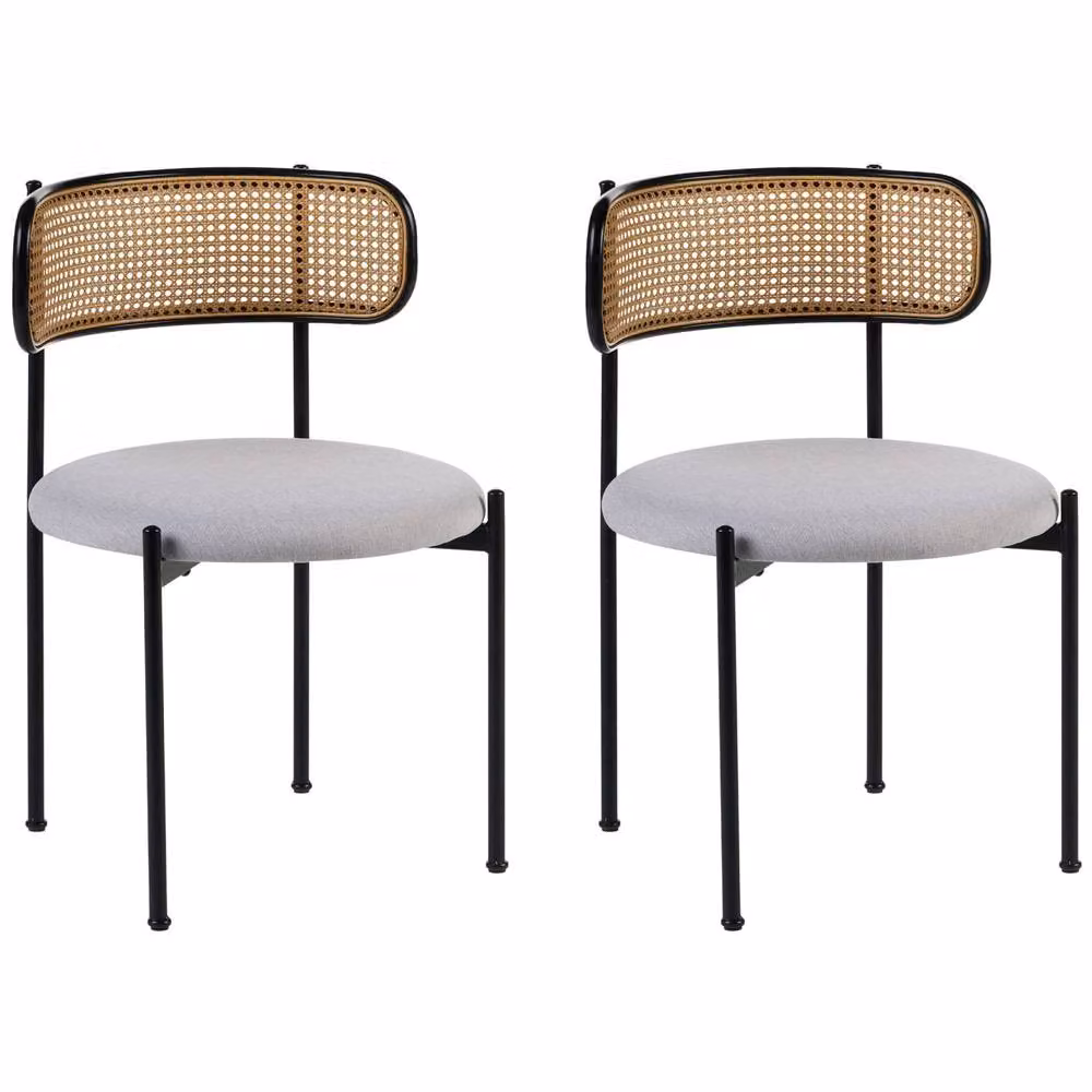 Wyld and Coco Set of 2 Viennese Accent Dining Chairs with Grey Fabric Seats and Black Lacquered Iron Frames – 2