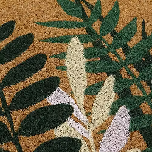 JVL Nature Floral Coir Door Mat, Brown and Green, W/D/H: 75 x 45 x 1.5 cm – 4