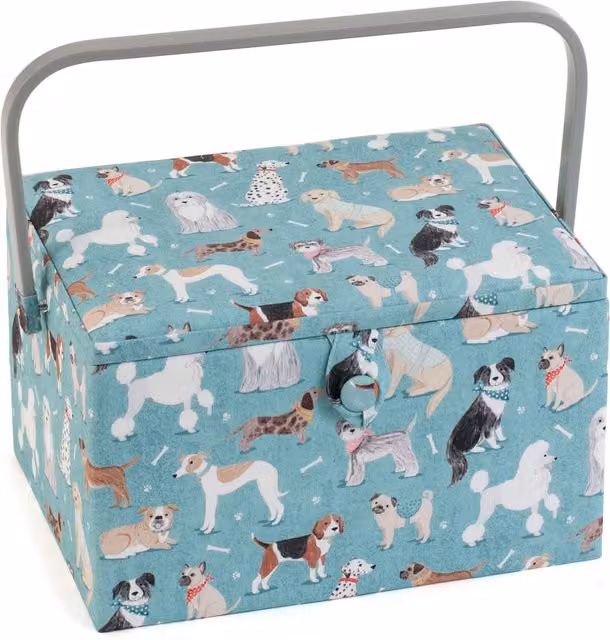 HobbyGift Blue Sewing Box with Lid and Handles