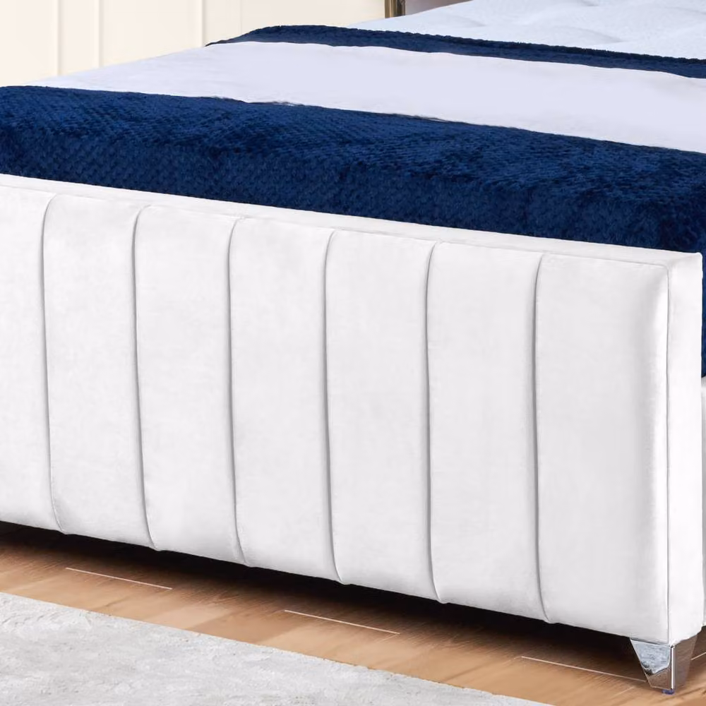 UK Bed Furniture Milano White Velvet Upholstered Slatted Base Bed with 48 Inch Headboard, Size: Super King, W/D/H: 200 x 200 cm – 3