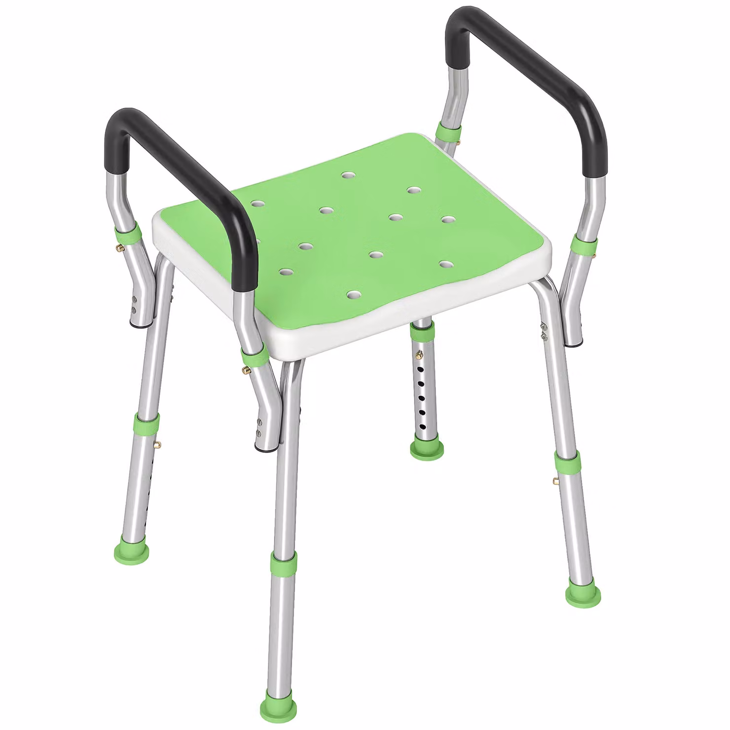 HOMCOM Adjustable Height Aluminium Bath Chair in Green – 2