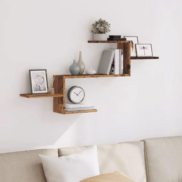 Berkfield Home Old Wood Wall Shelf in Brown, W/D/H: 104 x 15 x 49 cm – 1