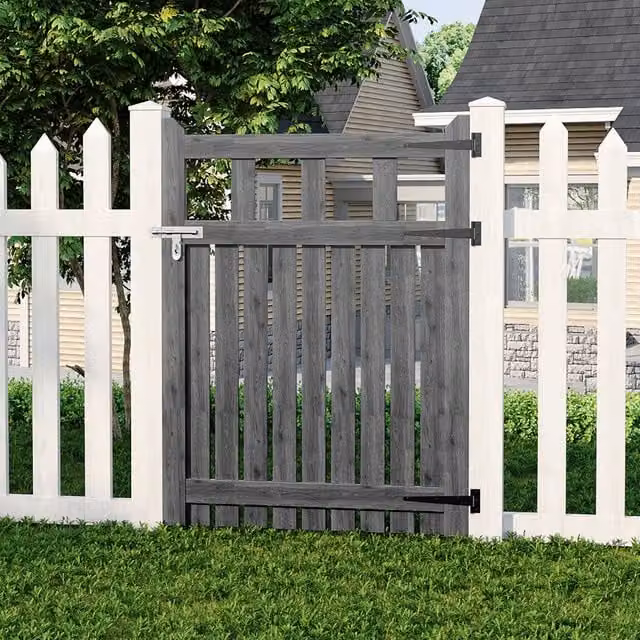 Livingandhome Grey Spruce Wood Garden Fence Single Gate with Raised Sides, W: 90 cm, H: 120 cm