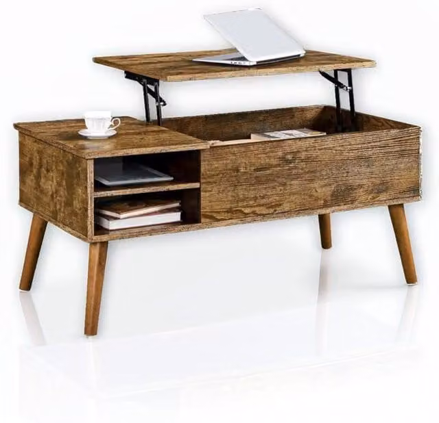Modcraft Industrial Brown Coffee Table with Hidden Lift Mechanism and MDF Laminate Wood Finish