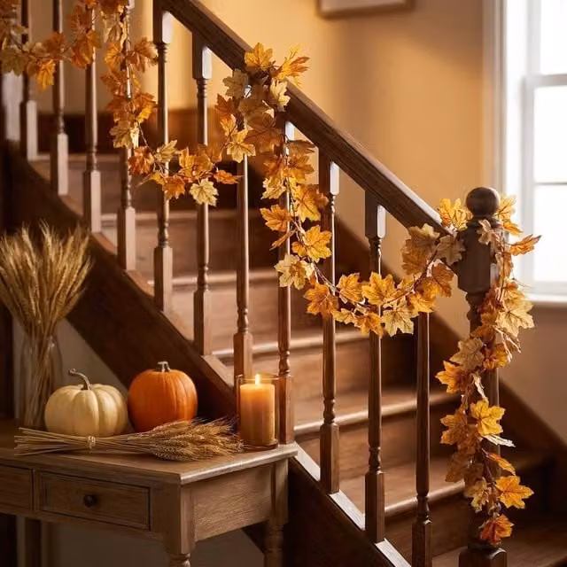 Garden Greatness Autumn Maple Leaf Garland in Orange and Brown