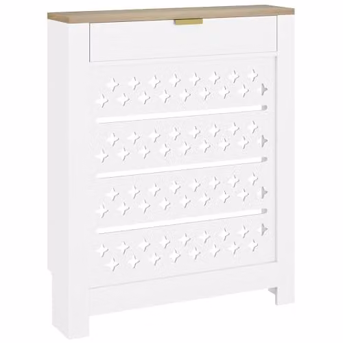 HOMCOM Modern White MDF Radiator Cover with Flip Drawer and Top Shelf, W/D/H: 78 x 19 x 95.5 cm