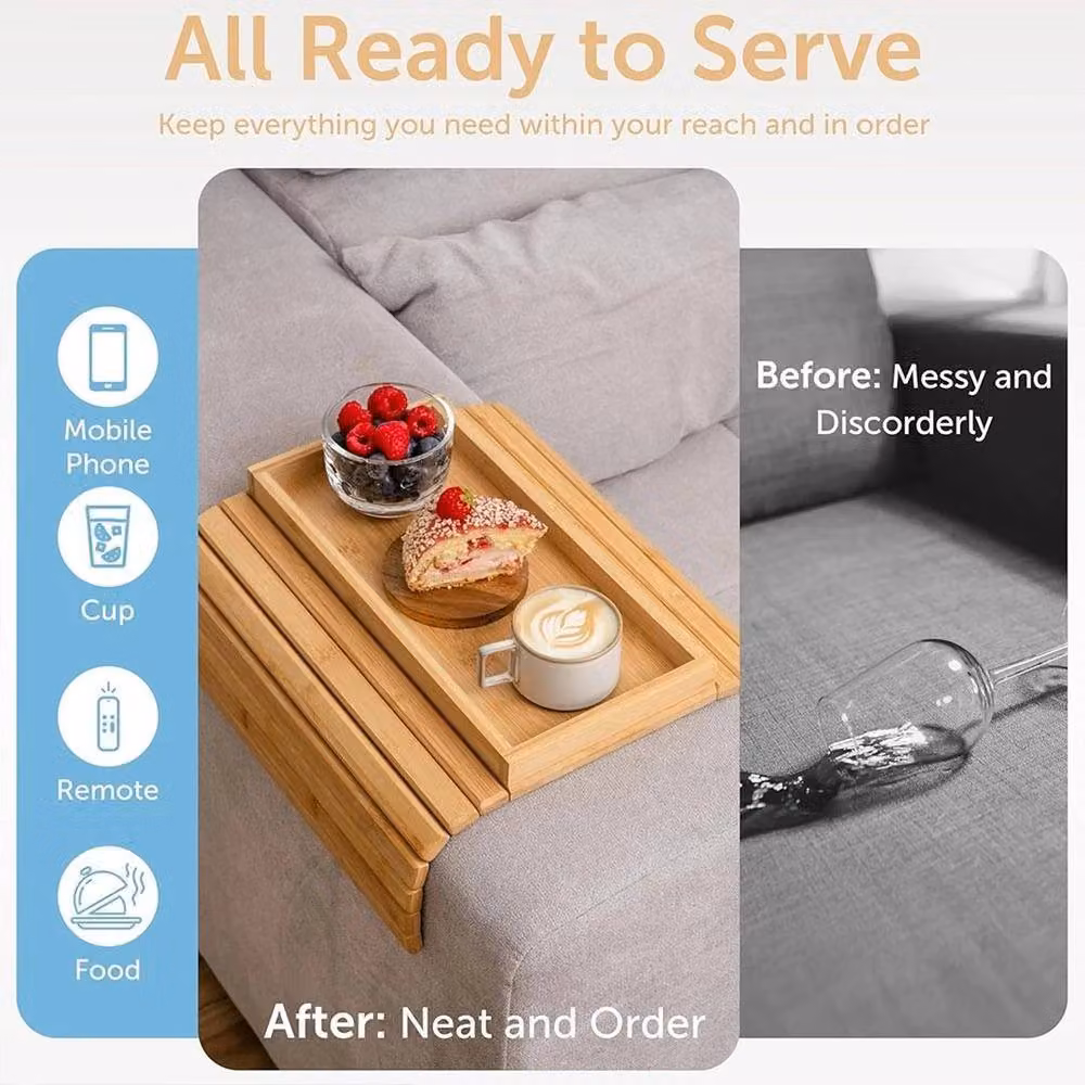 NESTLUNE Bamboo Arm Rest Organiser Tray in Natural Brown – 2