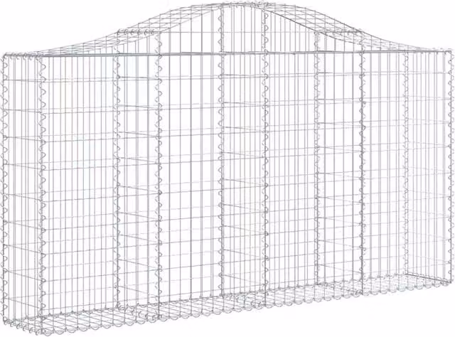Berkfield Home Arched Gabion Basket in Silver Galvanised Steel, W: 200 cm, D: 30 cm, H: 100/120 cm