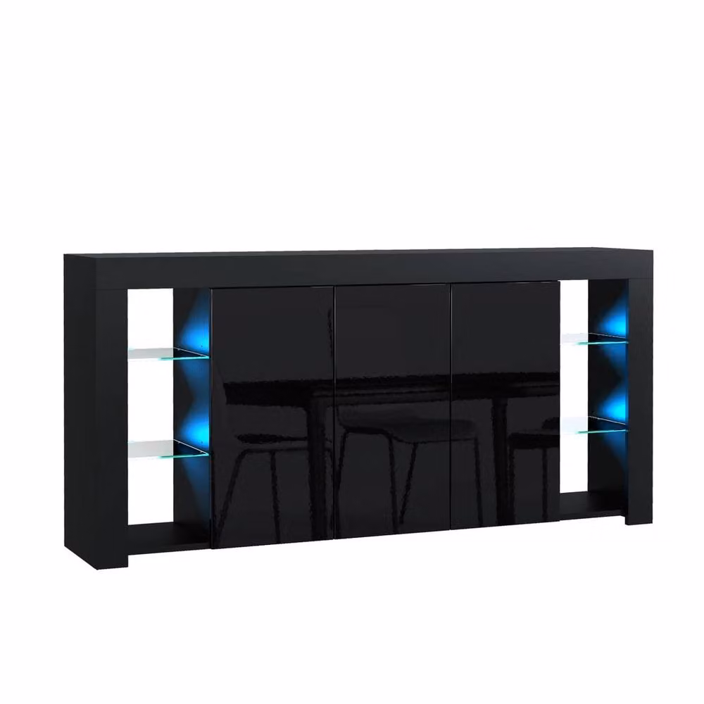 FORGEVIO Modern Black TV Unit Sideboard and Display Cabinet with Integrated Lighting – 2